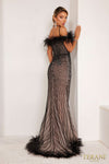 241E2449 Sheer Off-Shoulder Tulle Column Evening Dress