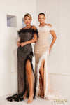 241E2449 Sheer Off-Shoulder Tulle Column Evening Dress