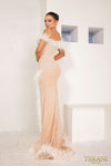 241E2449 Sheer Off-Shoulder Tulle Column Evening Dress