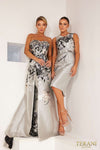 241C2314 Sheath V-Neck Jacquard Column Evening Dress