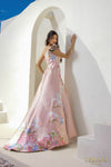 241E2453 Asymmetrical Jacquard Silver Rose Column Evening Dress