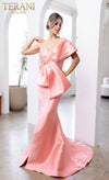 241E2468 Off-Shoulder Trumpet Asymmetrical Sparkly Column Evening Dress
