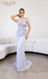 241E2473 Strapless Sparkly Stretch Crepe Silver Column Evening Dress