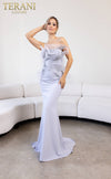241E2473 Strapless Sparkly Stretch Crepe Silver Column Evening Dress