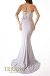 241E2473 Strapless Sparkly Stretch Crepe Silver Column Evening Dress