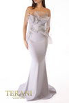 241E2473 Strapless Sparkly Stretch Crepe Silver Column Evening Dress