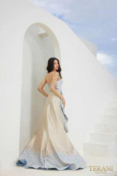 241E2486 A-Line Strapless Embroidered Jacquard Column Evening Dress