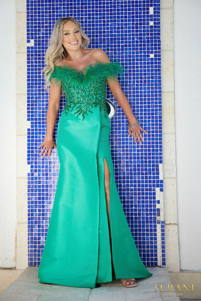 241E2490 Trumpet Off-Shoulder Sparkly Column Evening Dress