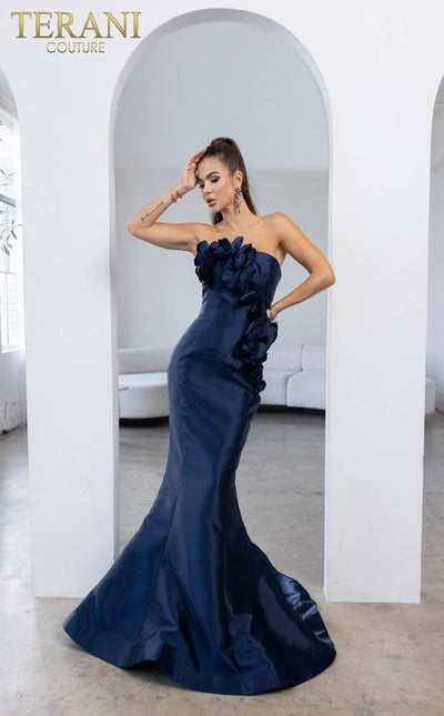 241E2512 Strapless Mikado Midnight Column Evening Dress
