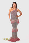 241GL2602 Asymmetrical Tulle Rose Gold Column Evening Dress