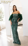 241GL2603 V-Line Off-Shoulder Hunter Green Tulle Column Evening Dress