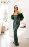 241GL2603 V-Line Off-Shoulder Hunter Green Tulle Column Evening Dress