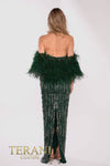 241GL2603 V-Line Off-Shoulder Hunter Green Tulle Column Evening Dress