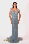 241GL2606 Plunging Tulle Ice Blue Column Evening Dress