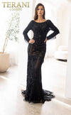 241GL2610 Trumpet Boat Long Sleeves Tulle Black Nude Evening Dress