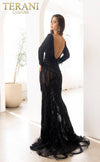 241GL2610 Trumpet Boat Long Sleeves Tulle Black Nude Evening Dress