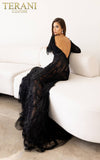 241GL2610 Trumpet Boat Long Sleeves Tulle Black Nude Evening Dress