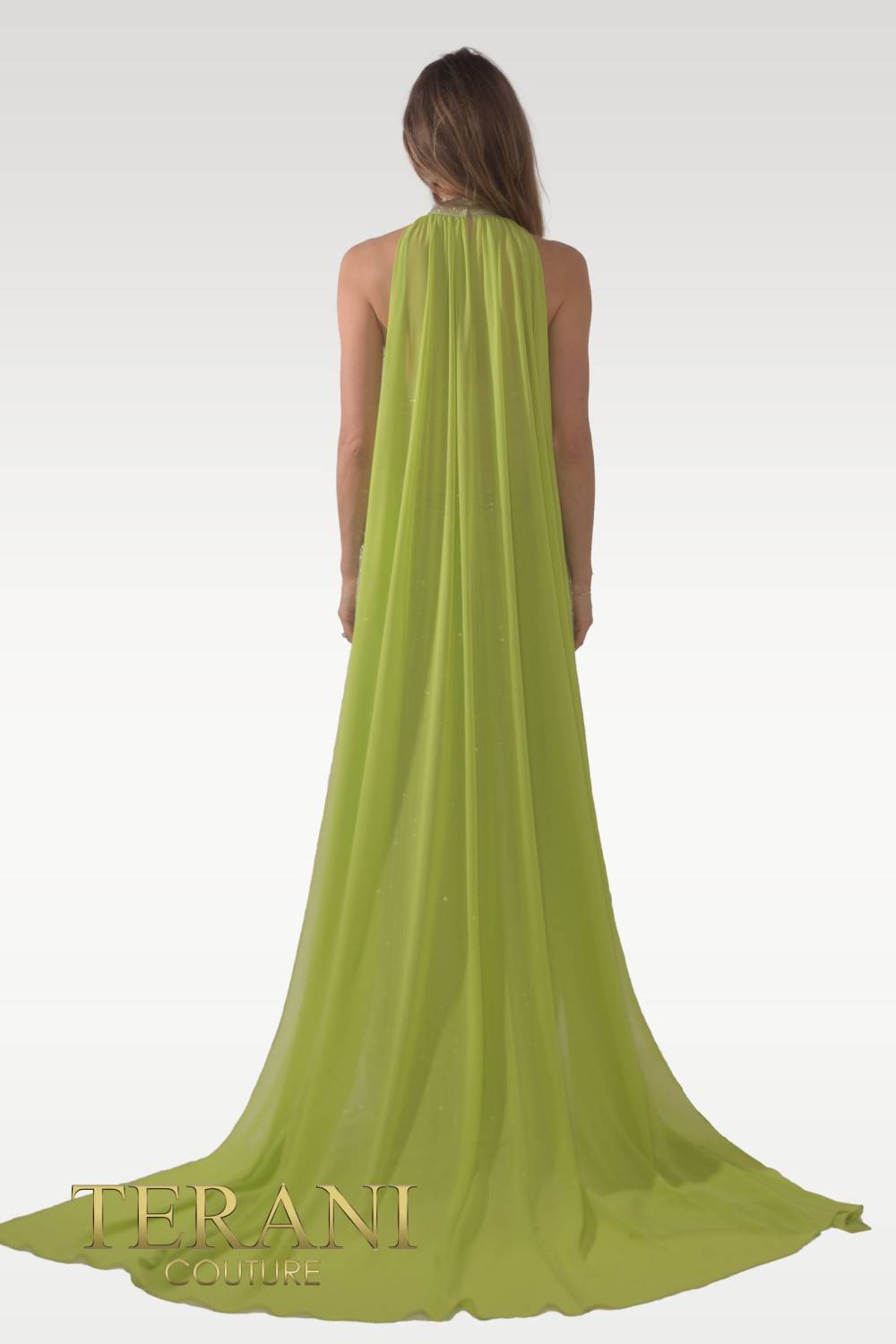 241GL2622 Halter Neck Metallic Foil Column Evening Dress