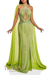 241GL2622 Halter Neck Metallic Foil Column Evening Dress