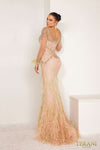 241GL2631 Long Sleeves Tulle Sage Champagne Trumpet Evening Dress