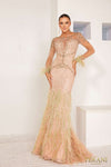 241GL2631 Long Sleeves Tulle Sage Champagne Trumpet Evening Dress