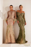 241GL2631 Long Sleeves Tulle Sage Champagne Trumpet Evening Dress