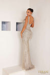 241GL2635 Plunging Tulle Silver Crystal Bodycon Evening Dress