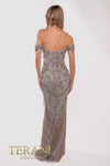 241GL2642 V-Line Off-Shoulder Tulle Silver Column Evening Dress