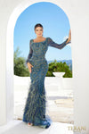 241GL2646 Long Sleeves Tulle Trumpet Navy Olive Evening Dress