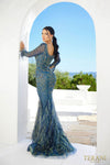 241GL2646 Long Sleeves Tulle Trumpet Navy Olive Evening Dress