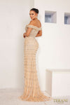 241GL2677 Off-Shoulder Tulle Champagne Column Evening Dress