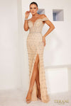 241GL2677 Off-Shoulder Tulle Champagne Column Evening Dress