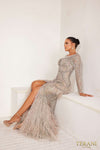 241GL2698 Long Sleeves Trumpet Tulle Silver Column Evening Dress