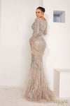 241GL2698 Long Sleeves Trumpet Tulle Silver Column Evening Dress