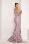 241M2701 Trumpet Off-Shoulder Rose Silver Column Evening Dress