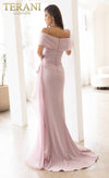241M2703 A-Line Off-Shoulder Chiffon Mink Column Evening Dress