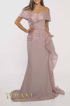 241M2703 A-Line Off-Shoulder Chiffon Mink Column Evening Dress