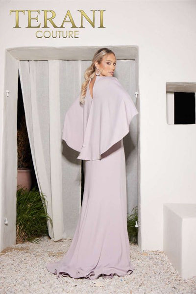 241M2710 A-Line Crepe Back Satin Plunging Neck Evening Dress