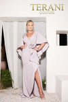 A-Line Crepe Back Satin Plunging Neck Evening Dress