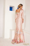 241M2714 Asymmetrical 3/4 Sleeves Jacquard Silver Rose A-Line Evening Dress