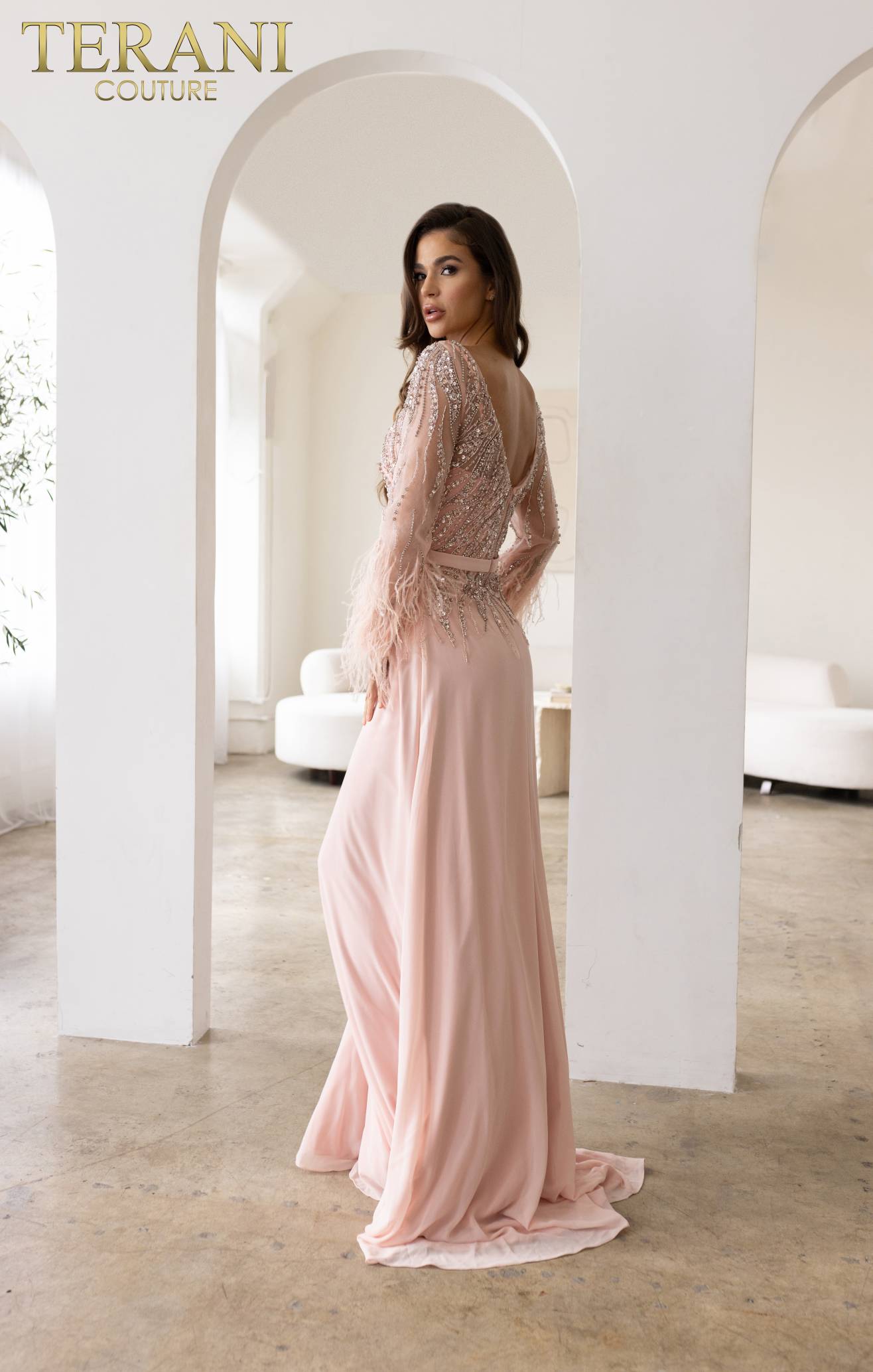 241M2718 Long Sleeves Chiffon Sheath Evening Dress