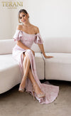241M2719 Off-Shoulder Jacquard Rose Column Evening Dress