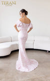 241M2719 Off-Shoulder Jacquard Rose Column Evening Dress