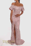 241M2719 Off-Shoulder Jacquard Rose Column Evening Dress