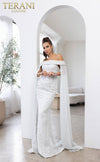 241M2721 Off-Shoulder Jacquard Silver Column Evening Dress