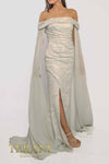 241M2721 Off-Shoulder Jacquard Silver Column Evening Dress