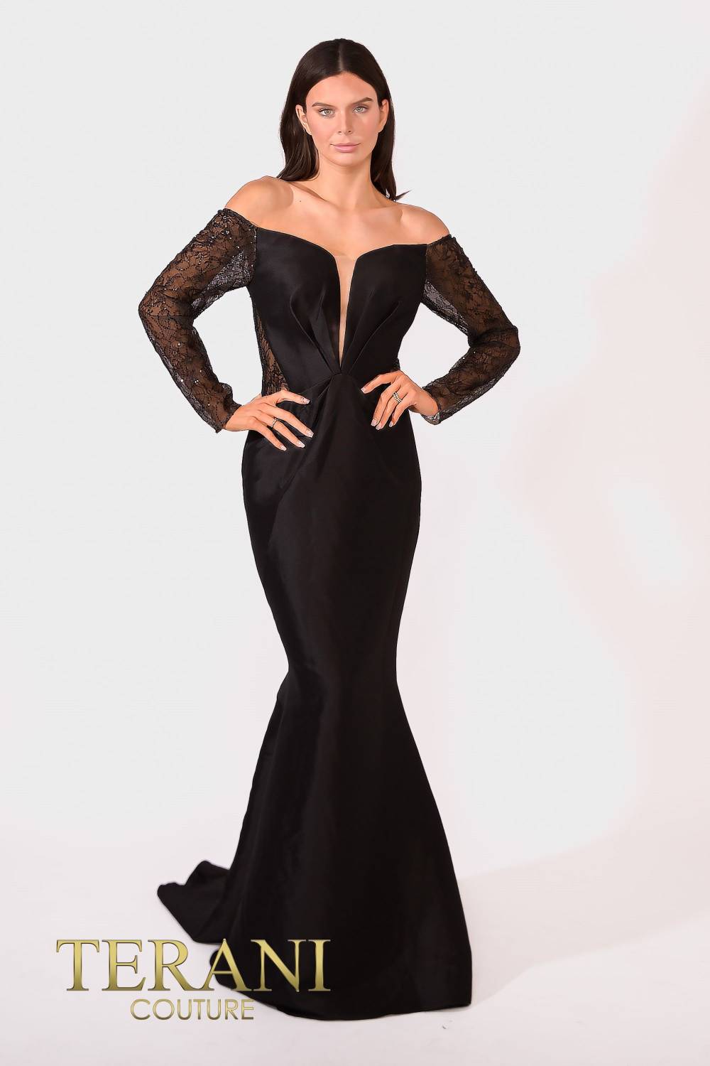 241M2734 Long Sleeves Trumpet Off-Shoulder Column Evening Dress