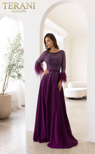241M2738 Sheath 3/4 Sleeves Chiffon Column Evening Dress