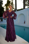 241M2739 Long Sleeves A-Line V-Neck Lace on Tulle Evening Dress