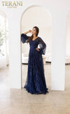 241M2739 Long Sleeves A-Line V-Neck Lace on Tulle Evening Dress